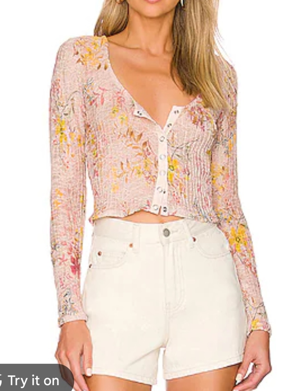 Free People Pink Sheer Floral Angelina Blouse Womens XS Boho Henley Shirt Girly